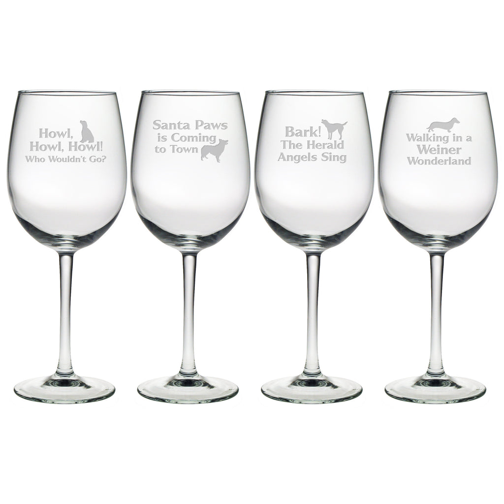 Canine Carols Wine Glasses ~ Set of 4