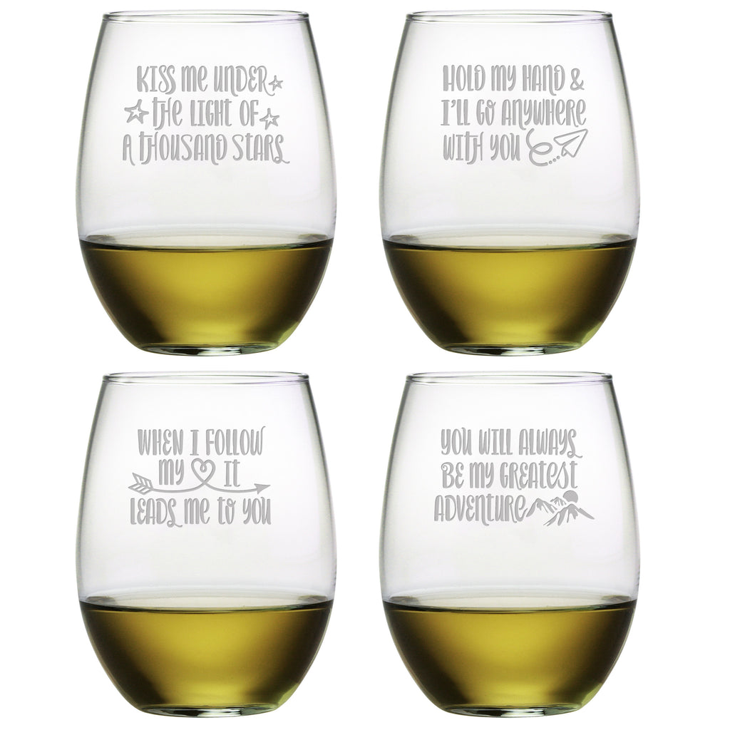 Love Adventure Stemless Wine Glasses - Set of 4