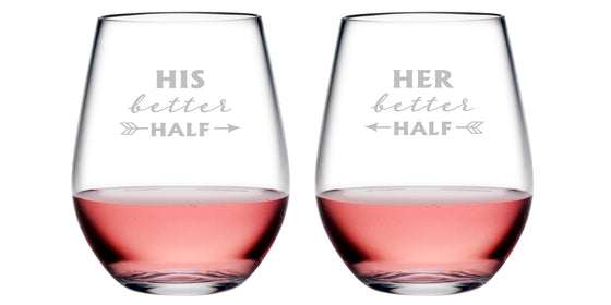 His & Her Better Half Tritan™ Shatterproof Stemless Tumblers - Couples Gifts