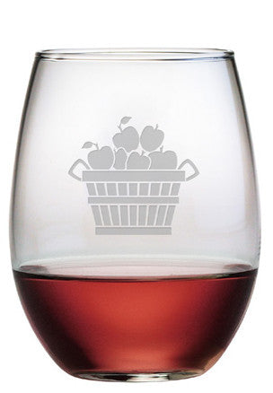 Apple Basket Stemless Wine Glasses ~ Set of 4