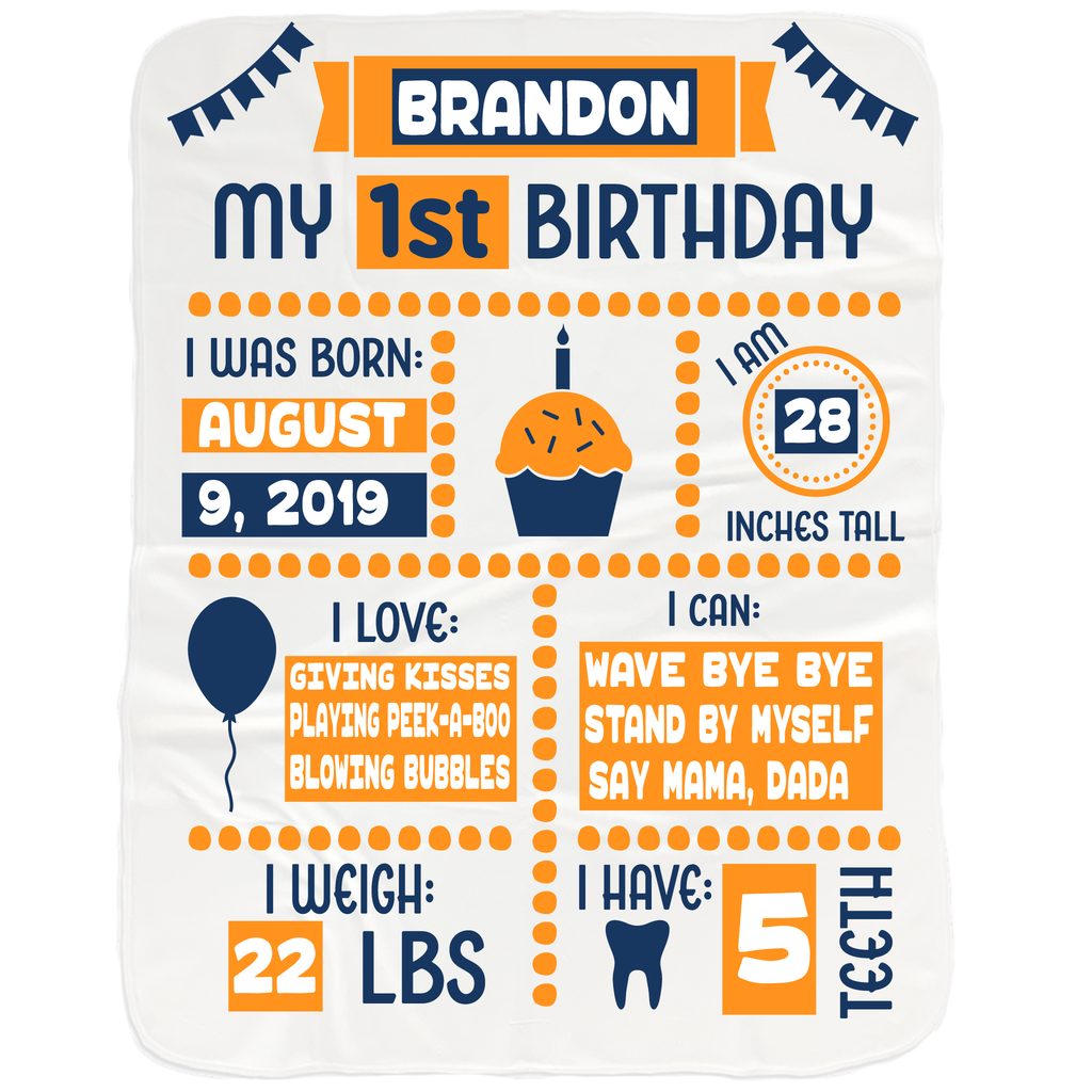 Baby Boy 1st Birthday Milestone Blanket - Gifts for 1st Birthdays