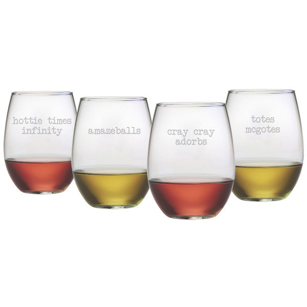 Girl Talk Stemless Wine Glasses ~ Set of 4