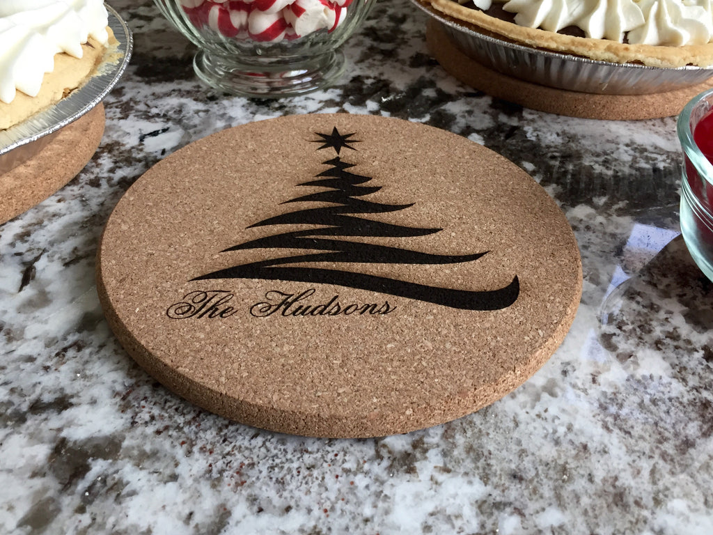 Christmas Tree Cork Trivets - Set of 2 - Personalized