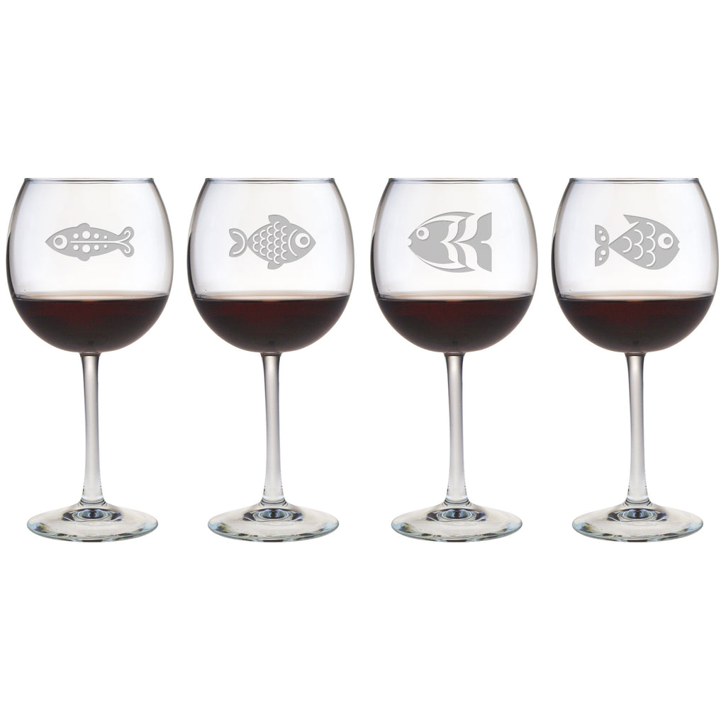 Fish Assortment Wine Glasses ~ Set of 4
