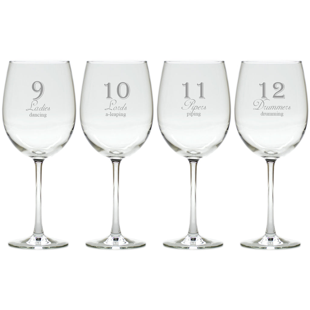 12 Days of Christmas Wine Glasses ~ Set of 12