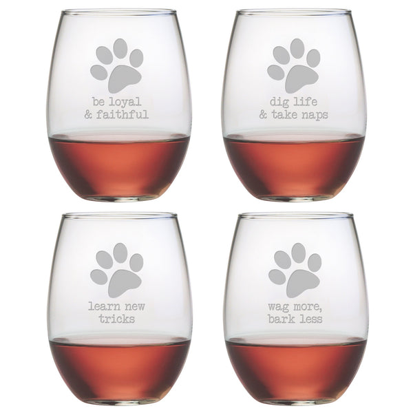 Dog Wisdom Stemless Wine Glasses ~ Set of 4