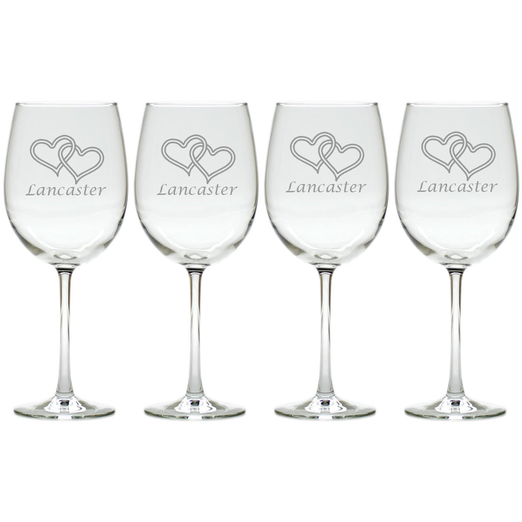 Double Heart Wine Glasses ~ Personalized