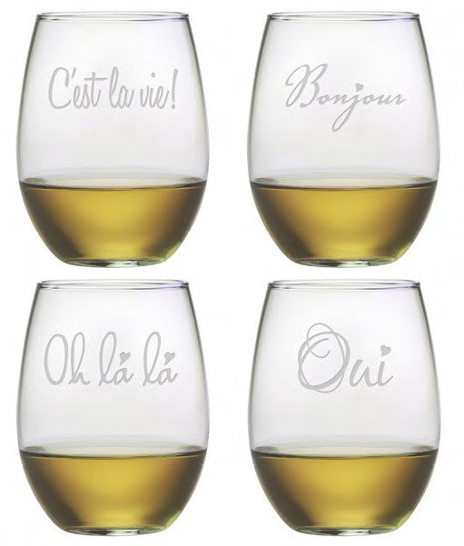 French 101 ~ Stemless Wine Glasses ~ Set of 4