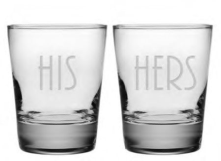 His & Hers Double Old Fashioned Glasses ~ Set of 2