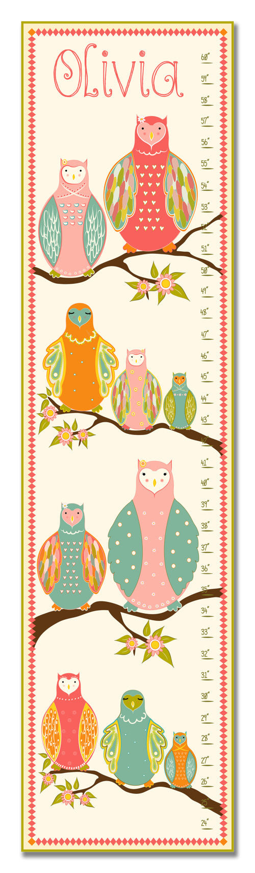 Owls In Tree Personalized Growth Chart