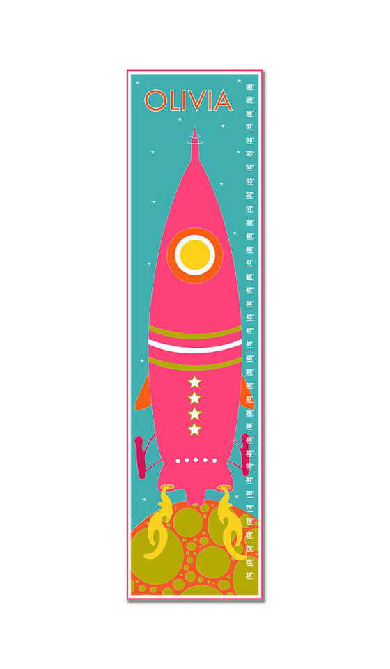 Rocket to Space Personalized Growth Chart - Pink