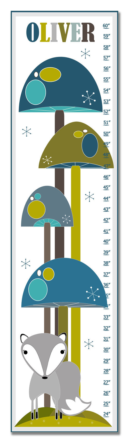 Mushroom Forest Personalized Growth Chart - Blue