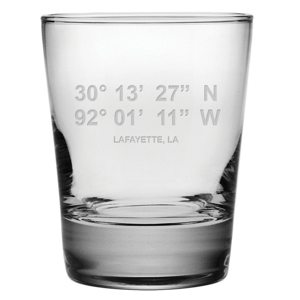 Latitude Longitude Double Old Fashioned Glasses ~ Set of 4