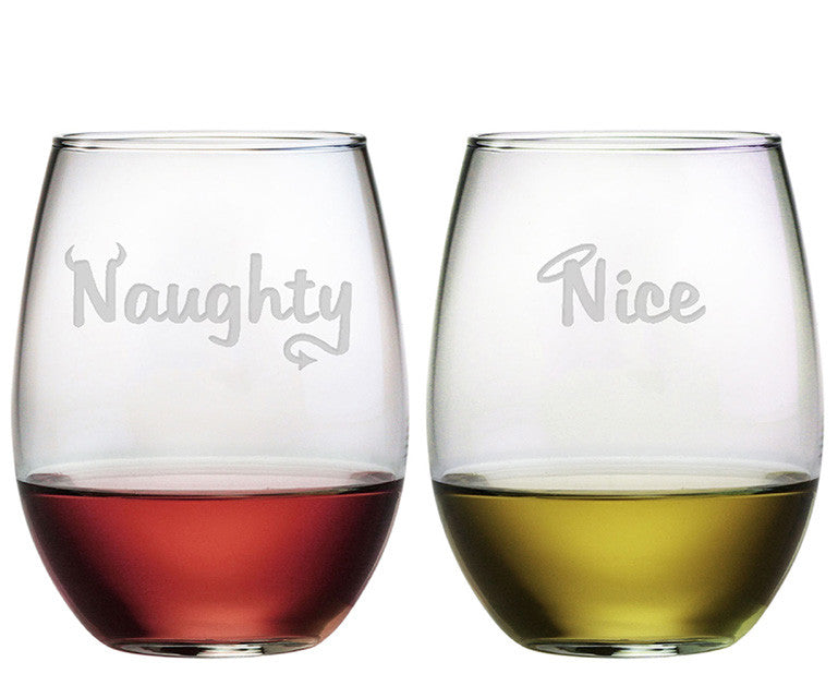 Naughty Nice ~ Stemless Wine Glasses ~ Set of 2