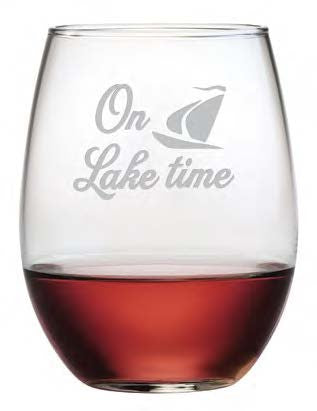 On Lake Time Stemless Wine Glasses ~ Set of 4