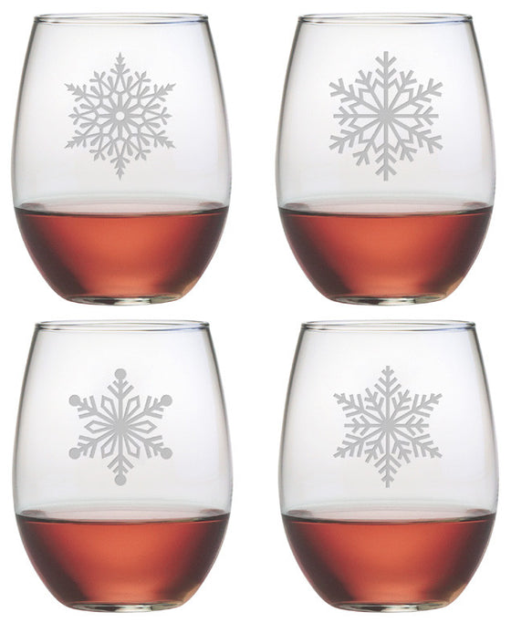 Paper Snowflakes ~ Stemless Wine Glasses ~ Set of 4