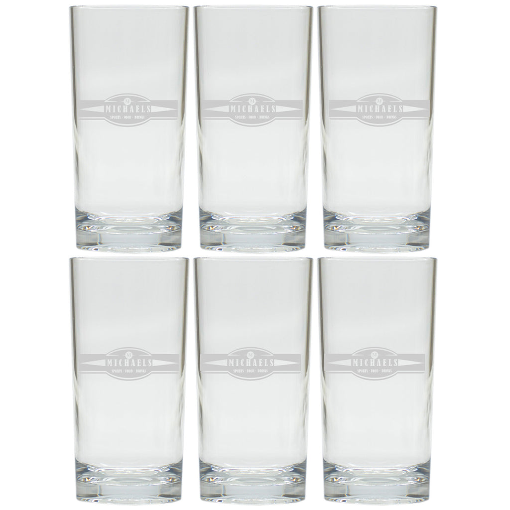 Sports, Food & Drinks Highball Glasses ~ Personalized ~ Set of 6