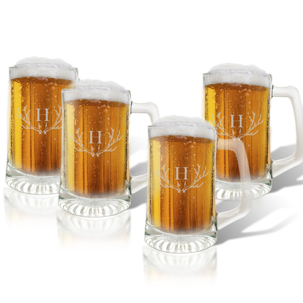 Antler Initial Beer Mugs Gift Set