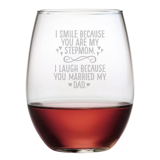I Smile Stepmom Stemless Wine Glasses