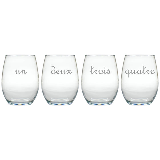 French Numbered Stemless Wine Glasses ~ Set of 4