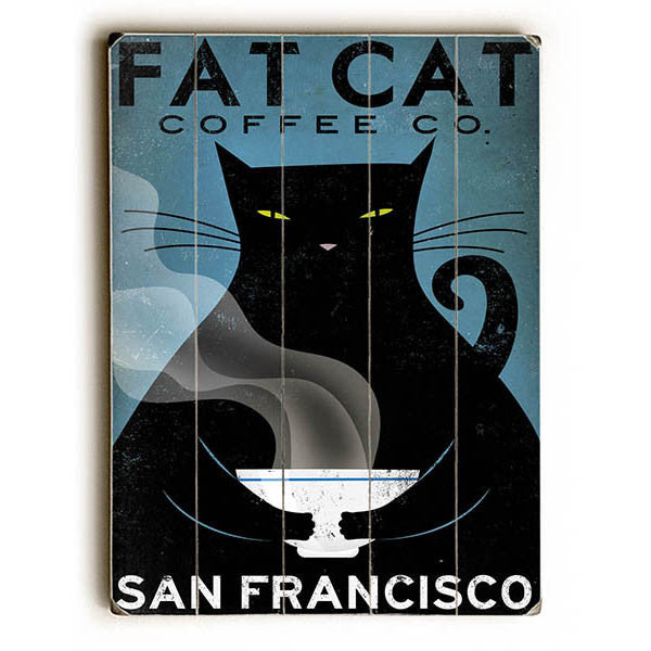 Fat Cat Coffee Wood Sign