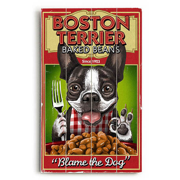 Boston Terrier Baked Beans Wood Sign