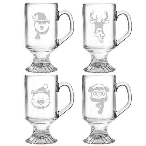 Fuzzy Friends Footed Mugs ~ Set of 4