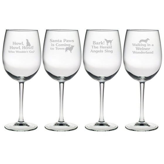 Canine Carols Wine Glasses ~ Set of 4