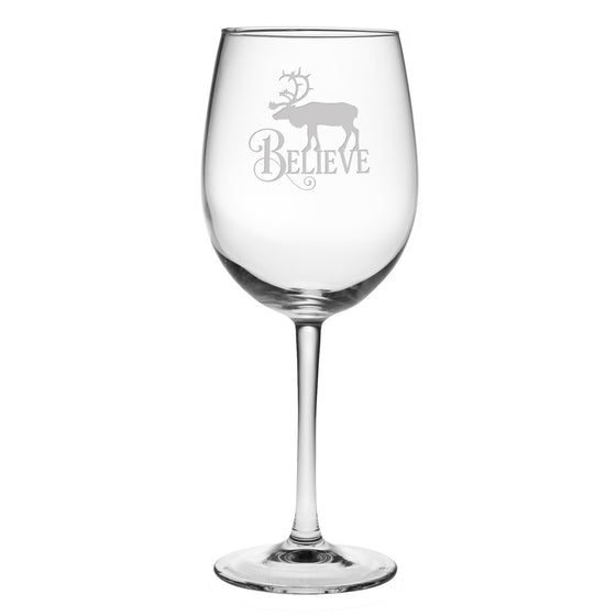 Believe Reindeer Wine Glasses ~ Set of 4