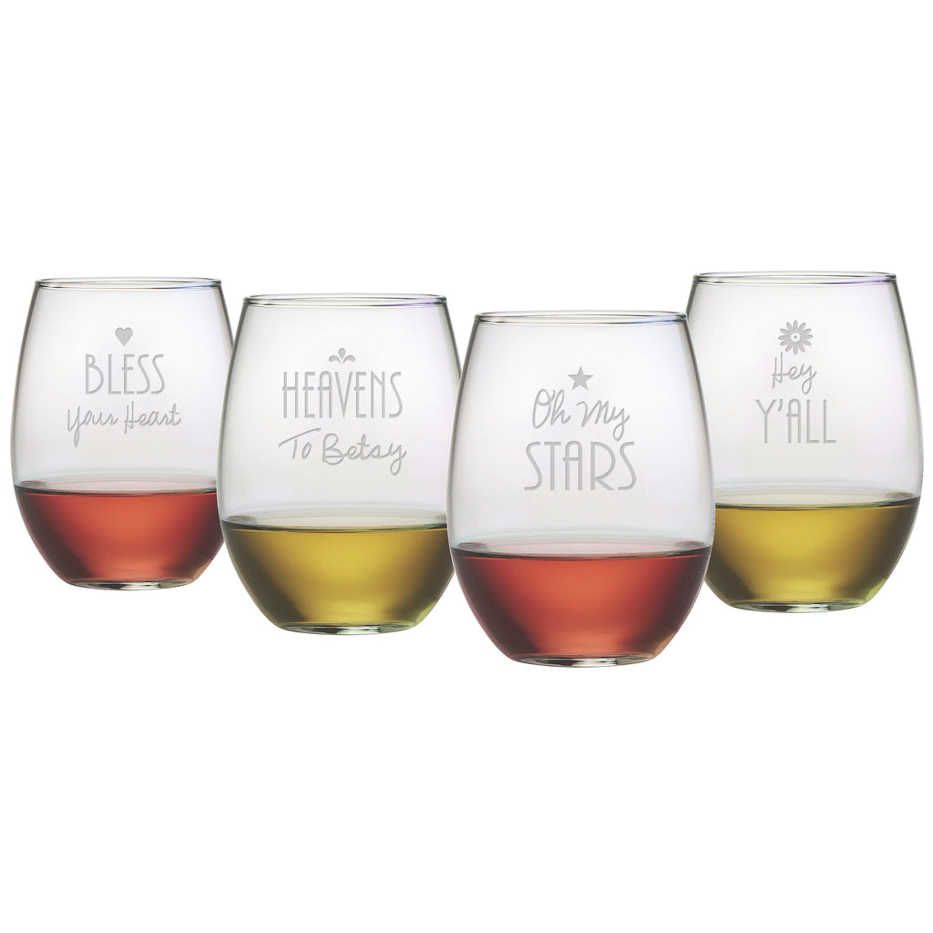 Southern Sayings Stemless Wine Glasses
