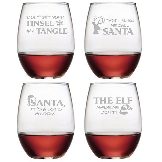 Holiday Hijinks Stemless Wine Glasses ~ Set of 4
