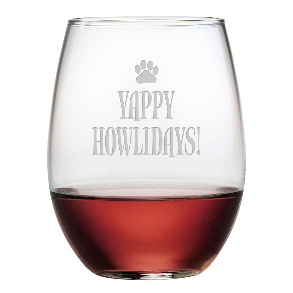 Yappy Howlidays Stemless Wine Glasses ~ Set of 4