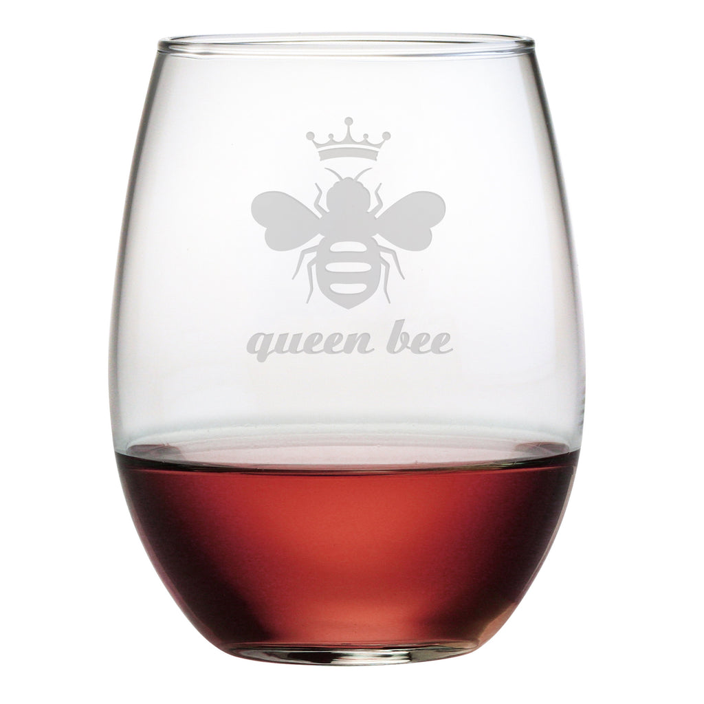 Queen Bee Design Stemless Wine Glasses