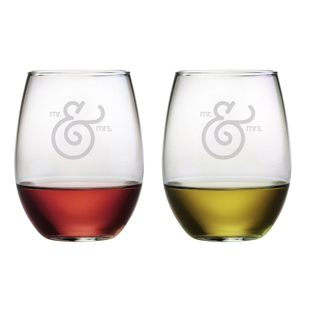 Mr. & Mrs. Ampersand Stemless Wine Glasses