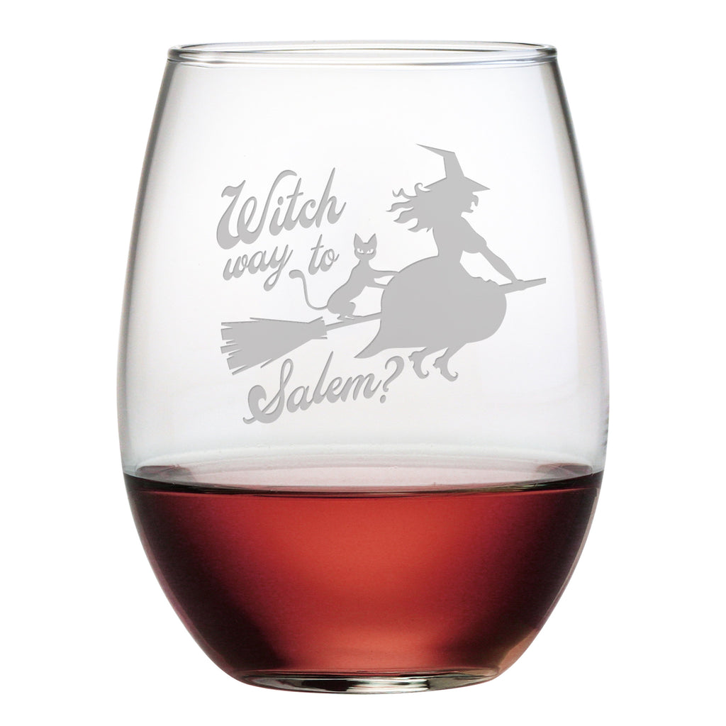 Witch Way To Salem Stemless Wine Glasses - Set of 4 | Premier Home & Gifts
