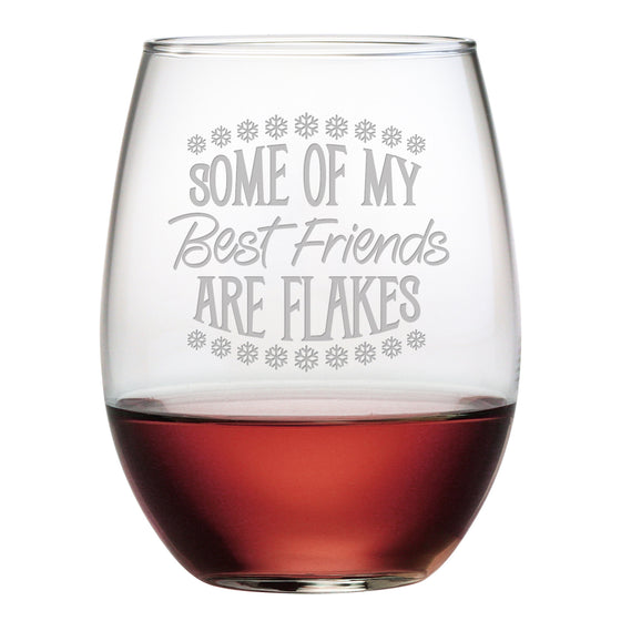 Best Friends Are Flakes Stemless Wine Glasses ~ Set of 4