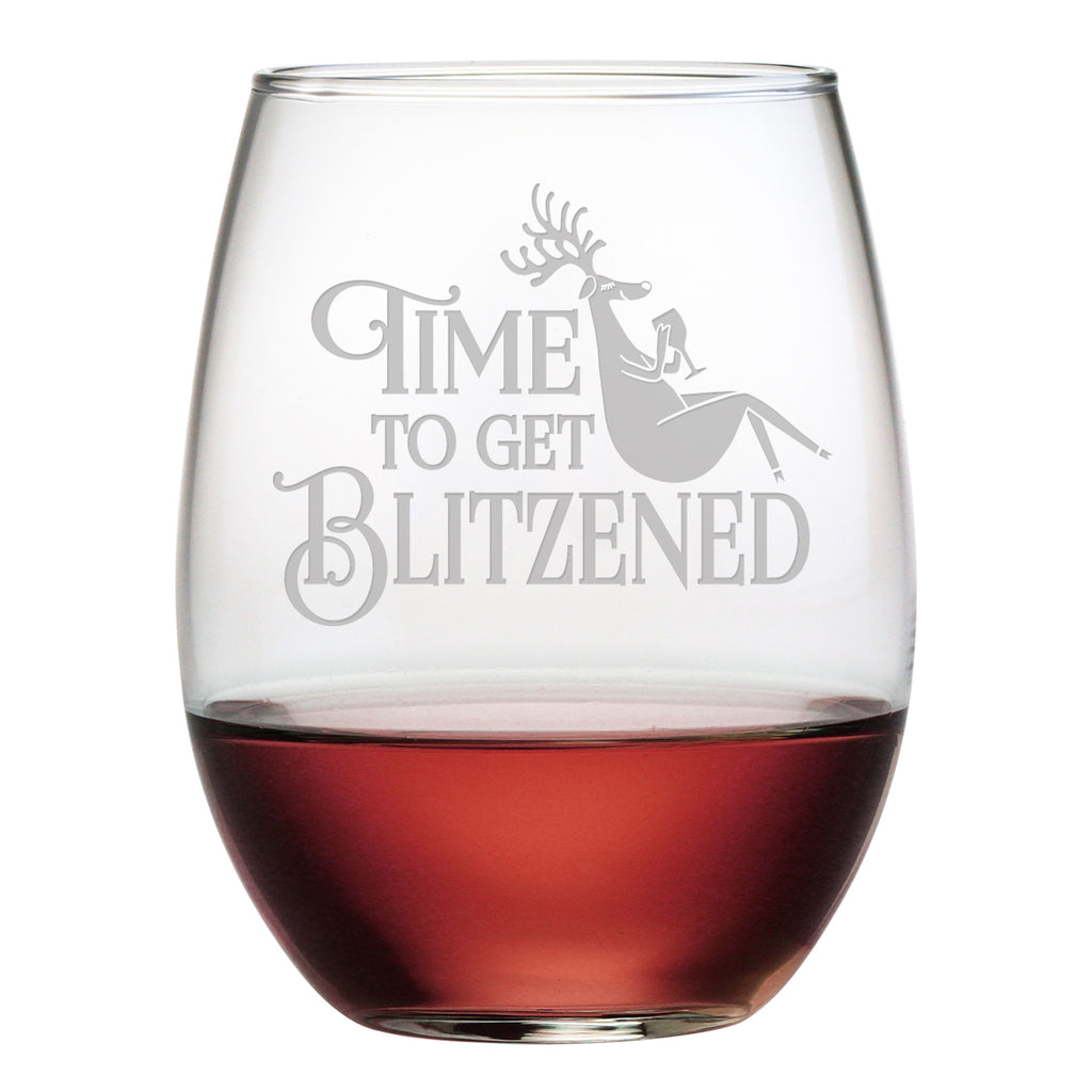 Blitzened Stemless Wine Glasses ~ Set of 4