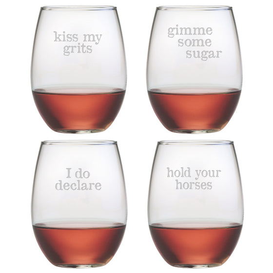 Southern Phrases Stemless Wine Glasses