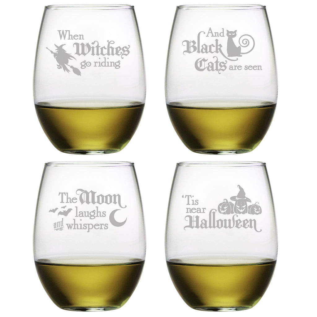 Halloween Verse Stemless Wine Glasses - Set of 4 | Premier Home & Gifts