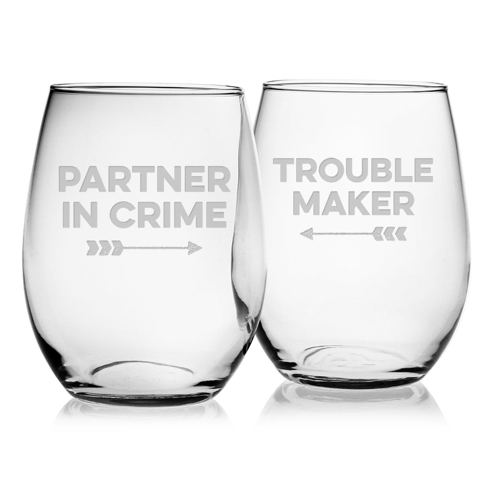 Partner Trouble ~ Stemless Wine Glasses - Premier Home & Gifts