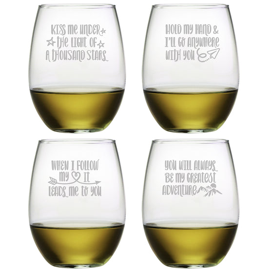Love Adventure Stemless Wine Glasses - Set of 4