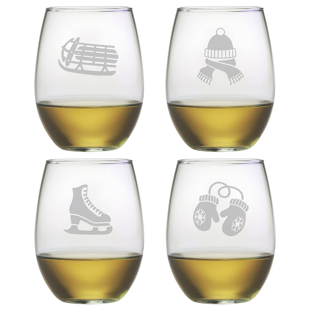 Signs of Winter Stemless Wine Glasses ~ Set of 4
