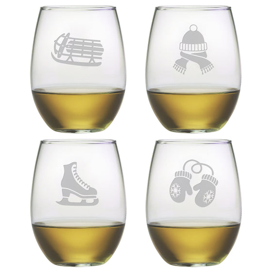 Signs of Winter Stemless Wine Glasses ~ Set of 4