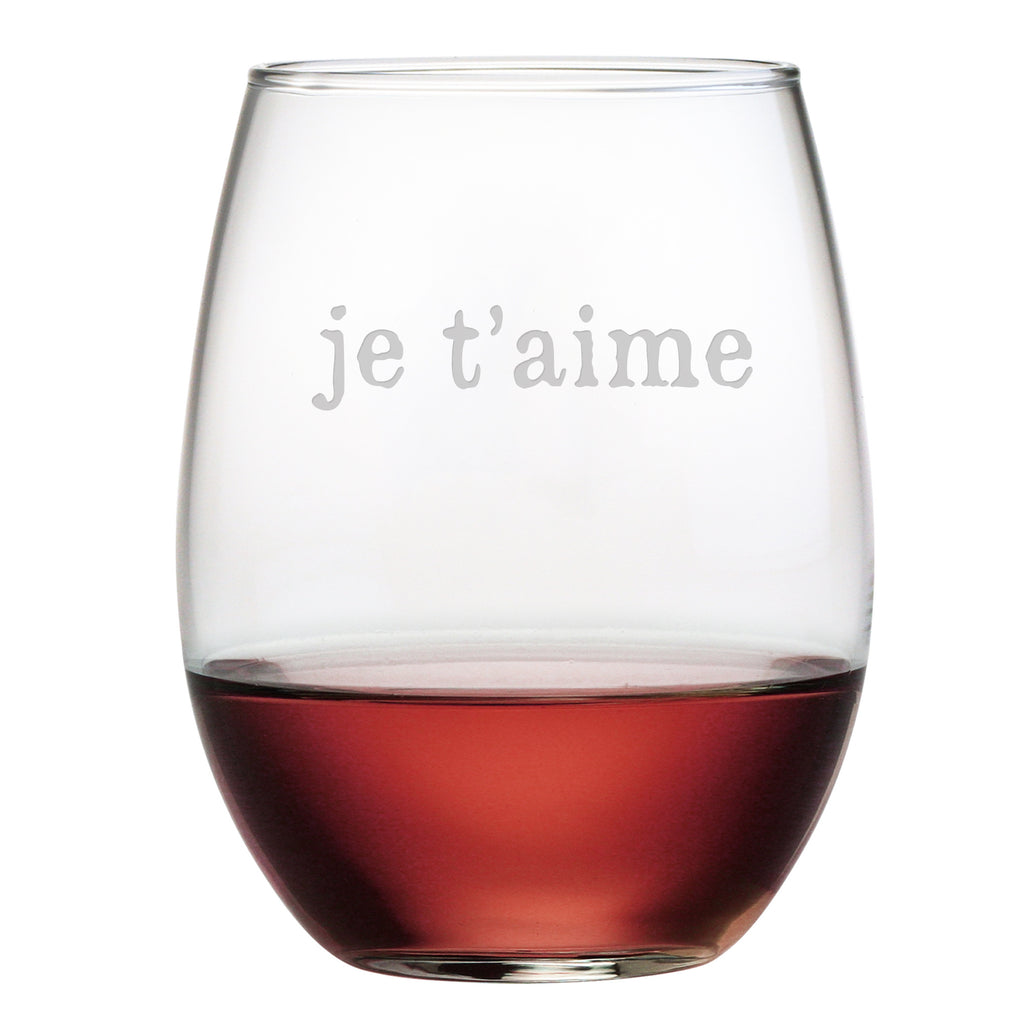 Je t'aime Stemless Wine Glasses ~ Set of 4