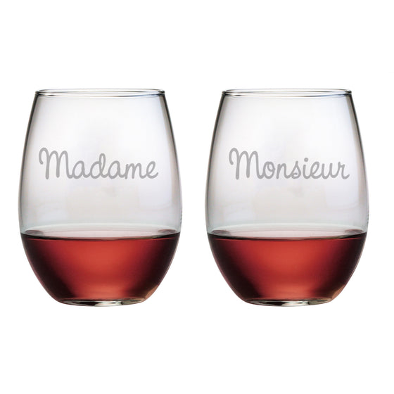 Madame & Monsieur Stemless Wine Glasses