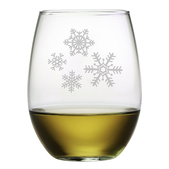 Snowflake Cluster Stemless Wine Glasses ~ Set of 4