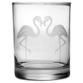 Flamingos Double Old Fashioned Glasses ~ Set of 4