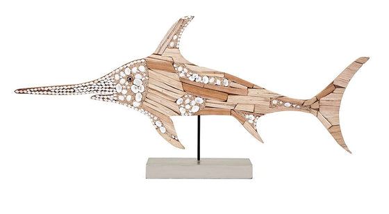 Swordfish Mosaic Shell Art - Ocean Beach Seashell Home Accents Decorative Art