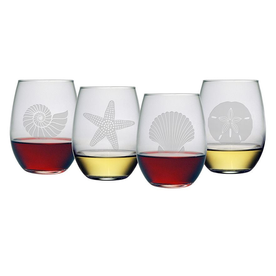 Seashore Stemless Wine Glasses ~ Set of 4