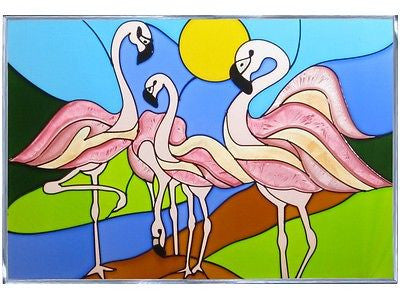 Flamingos Hand Painted Stained Glass Art